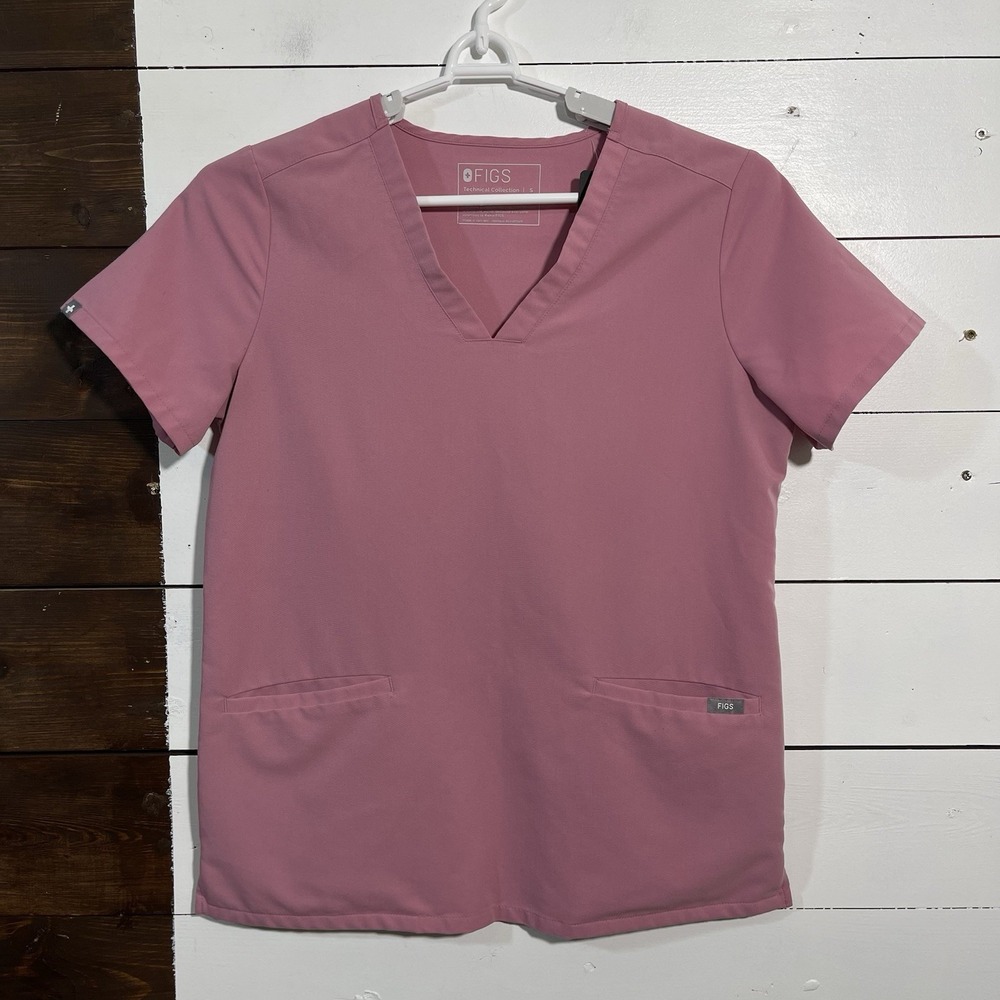 Figs Women's Short Sleeve V-Neck Scrub Top in Dusty Rose